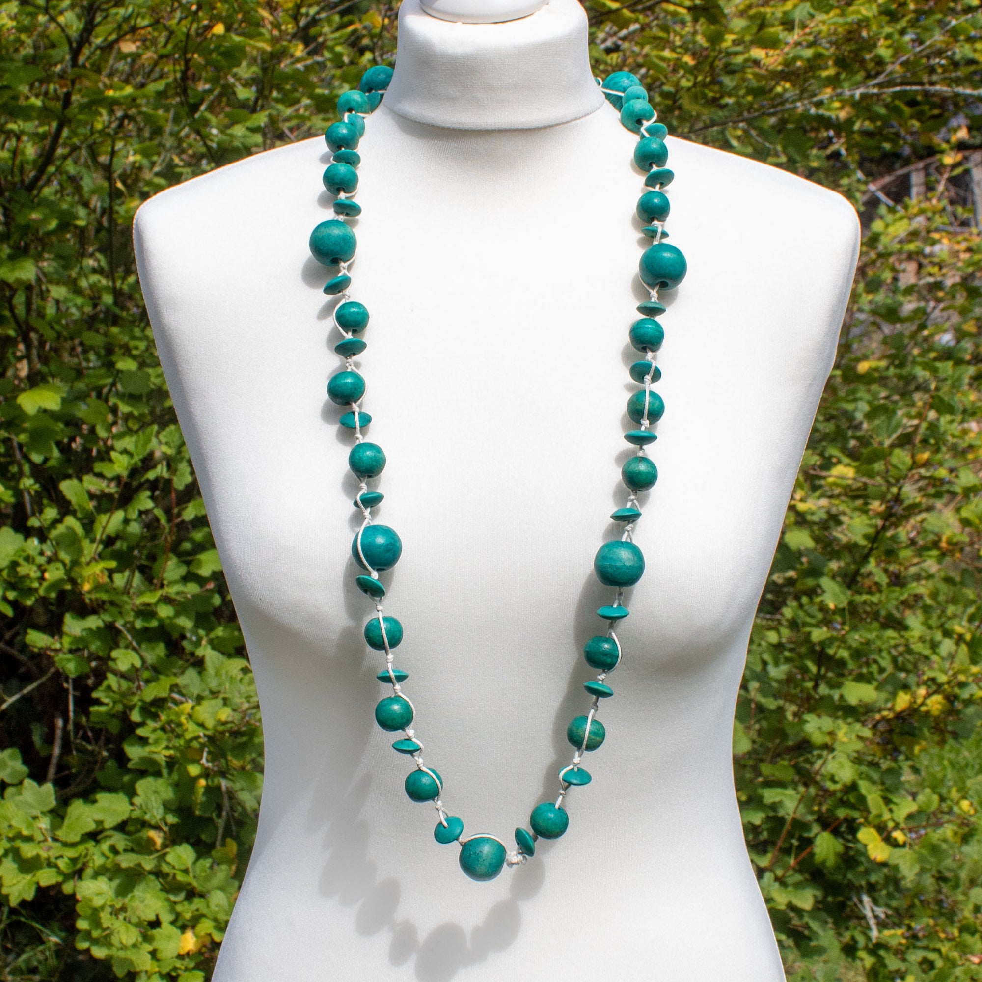Turquoise Wooden Bead Necklace | Necklace - The Naughty Shrew