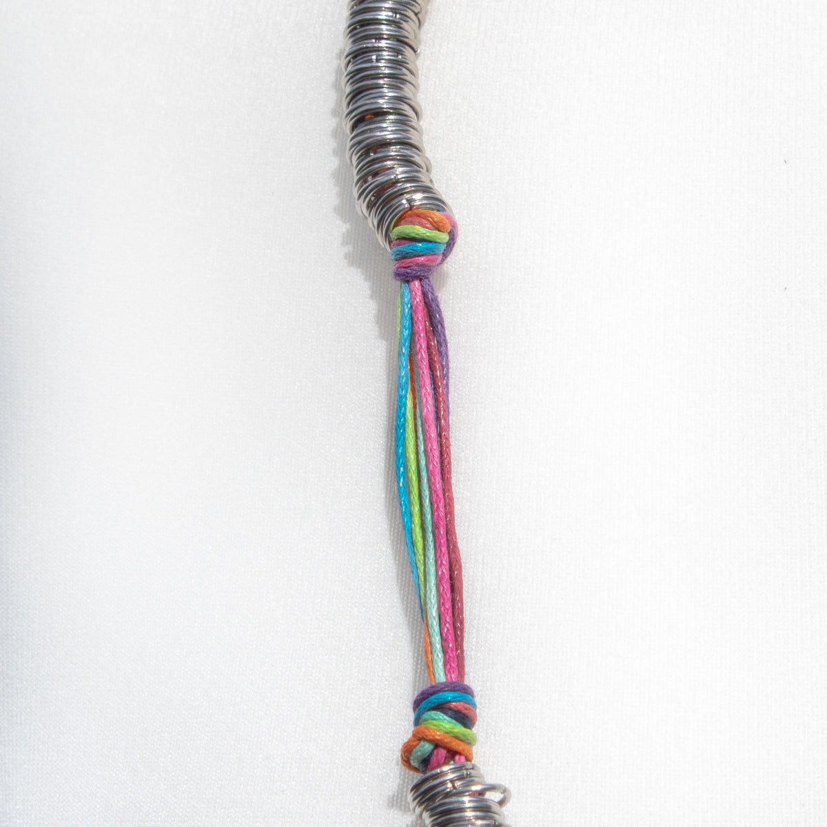 Rainbow Cord &amp; Metallic Silver Ring Necklace | Necklace - The Naughty Shrew