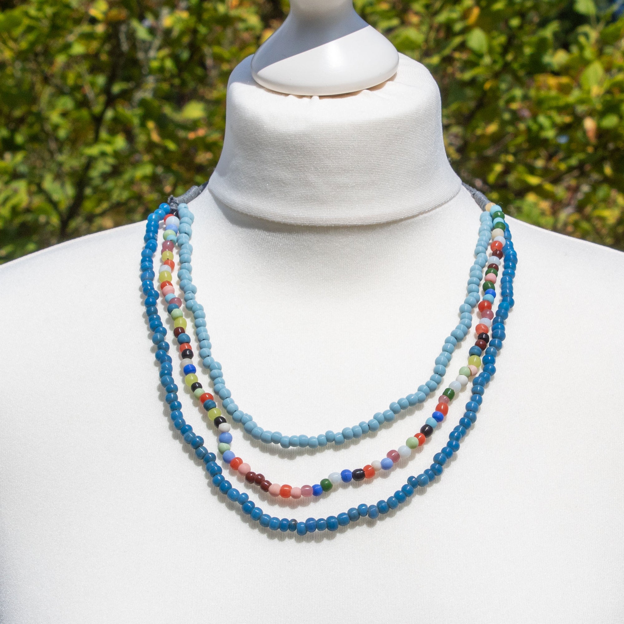 Blue & Multicolour Glass Bead Necklace | Necklace - The Naughty Shrew