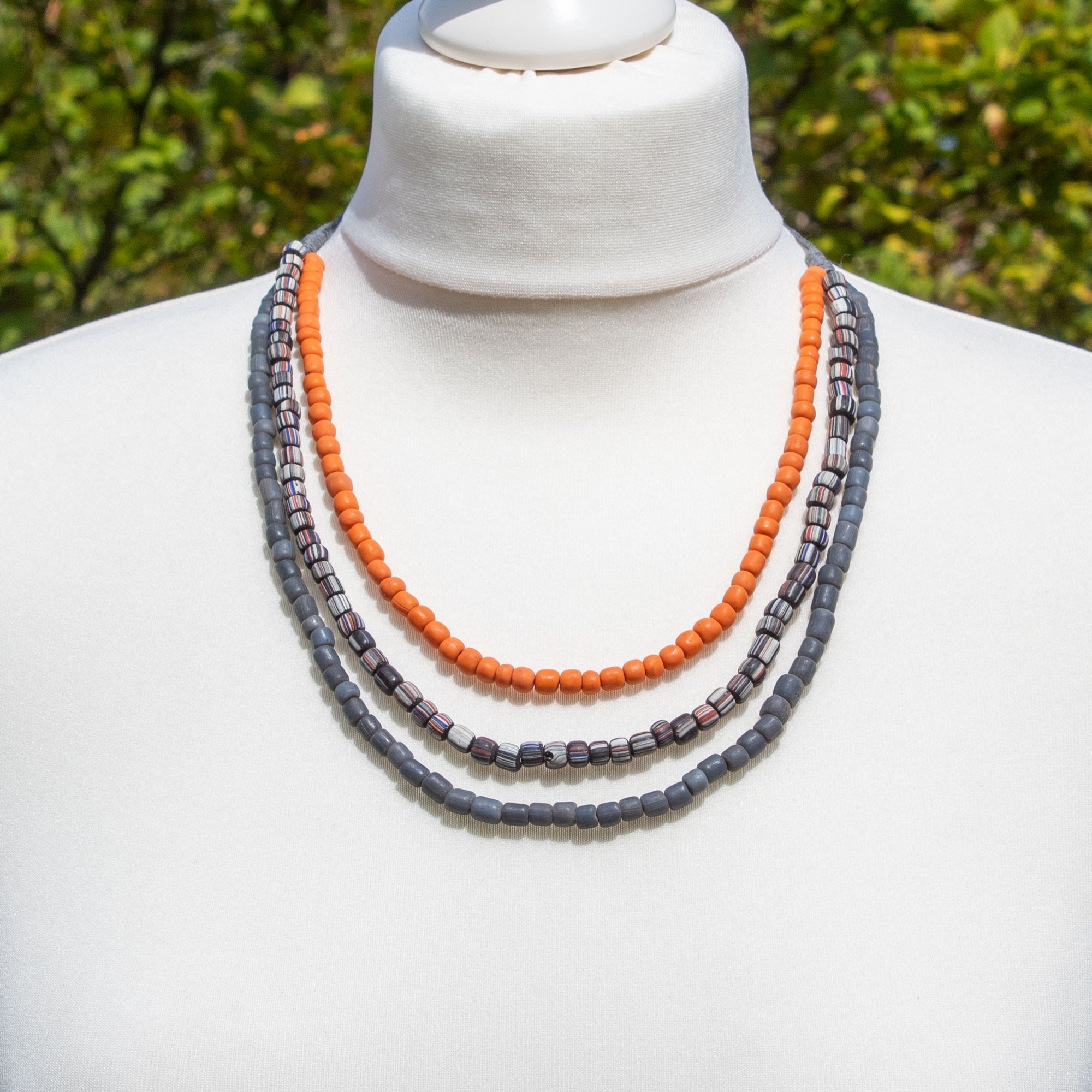 Orange & Grey Glass Bead Necklace | Necklace - The Naughty Shrew