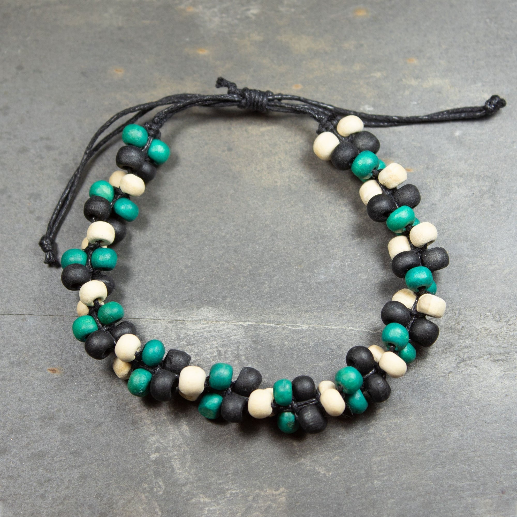 Green, Black & Green Wooden Bead Bracelet | Bracelet - The Naughty Shrew