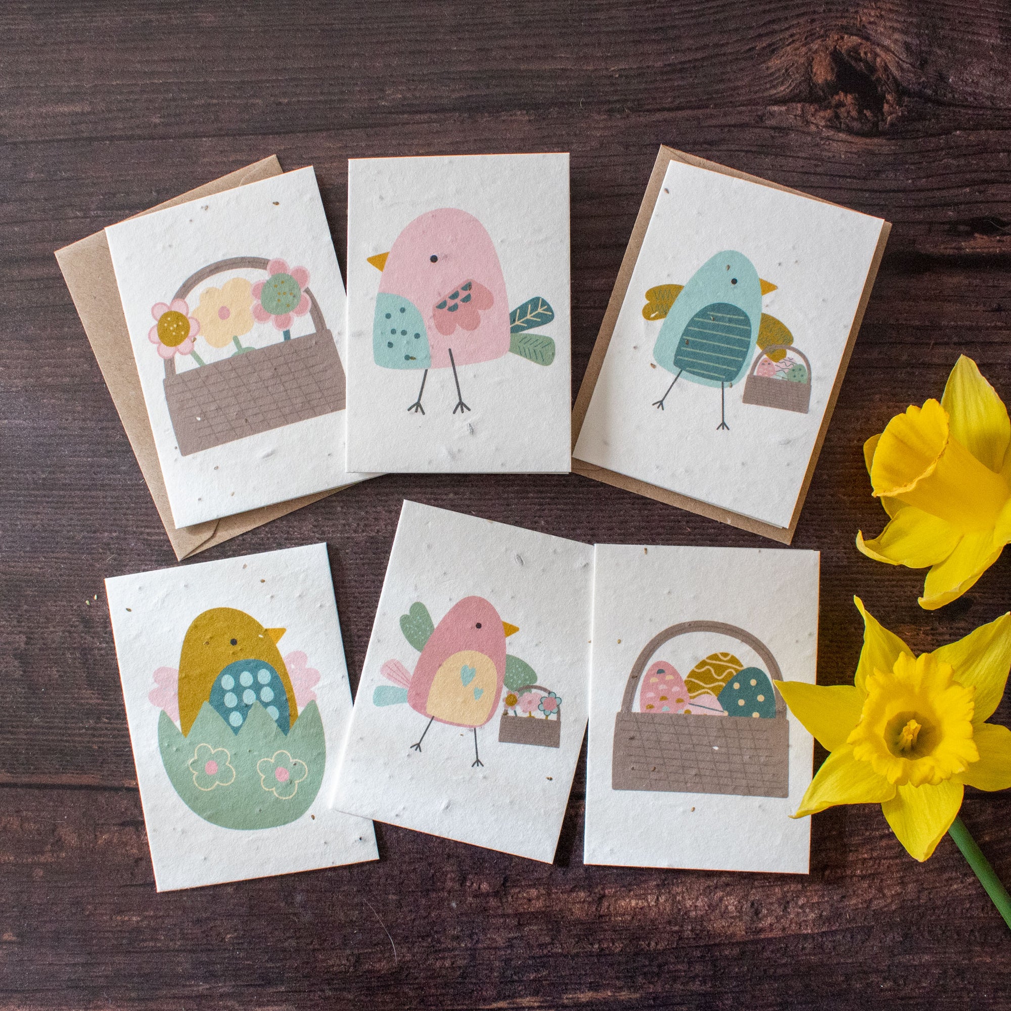 Mini Plantable Easter Notelets - Birds & Baskets - Set of 6 | Notelet Set - The Naughty Shrew