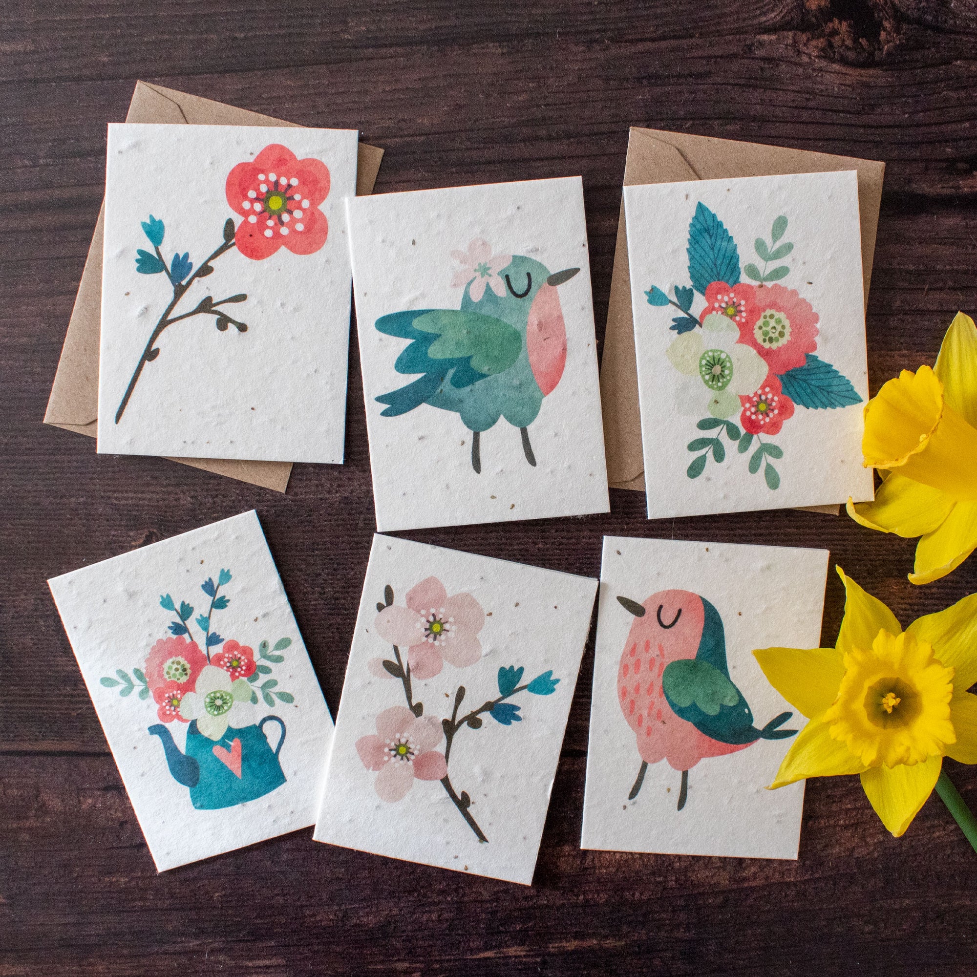 Mini Plantable Notelets - Birds & Flowers - Set of 6 | Notelet Set - The Naughty Shrew