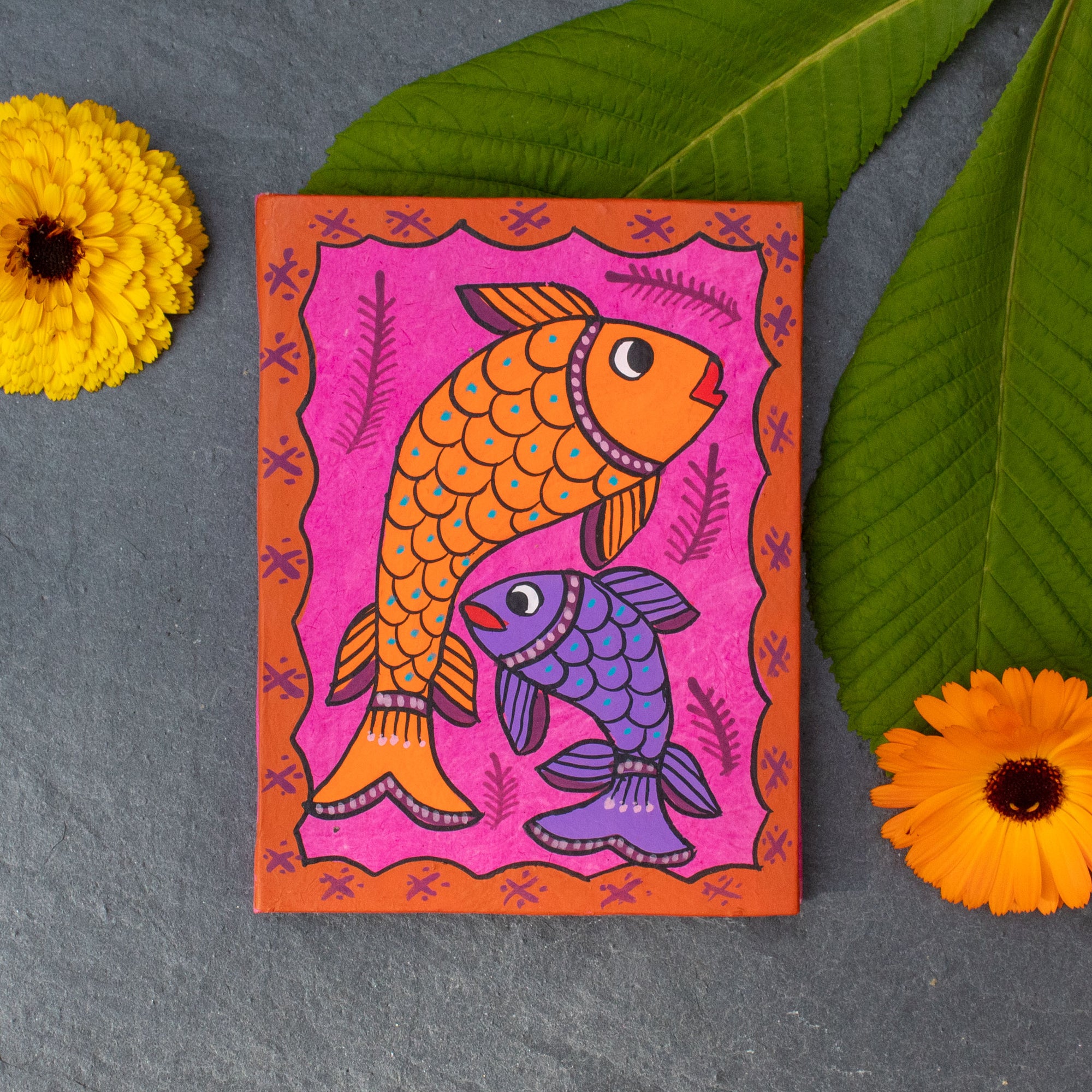 Mudhubani Fish Notepad With Lokta Paper Pages - Pink & Orange | Notepad - The Naughty Shrew