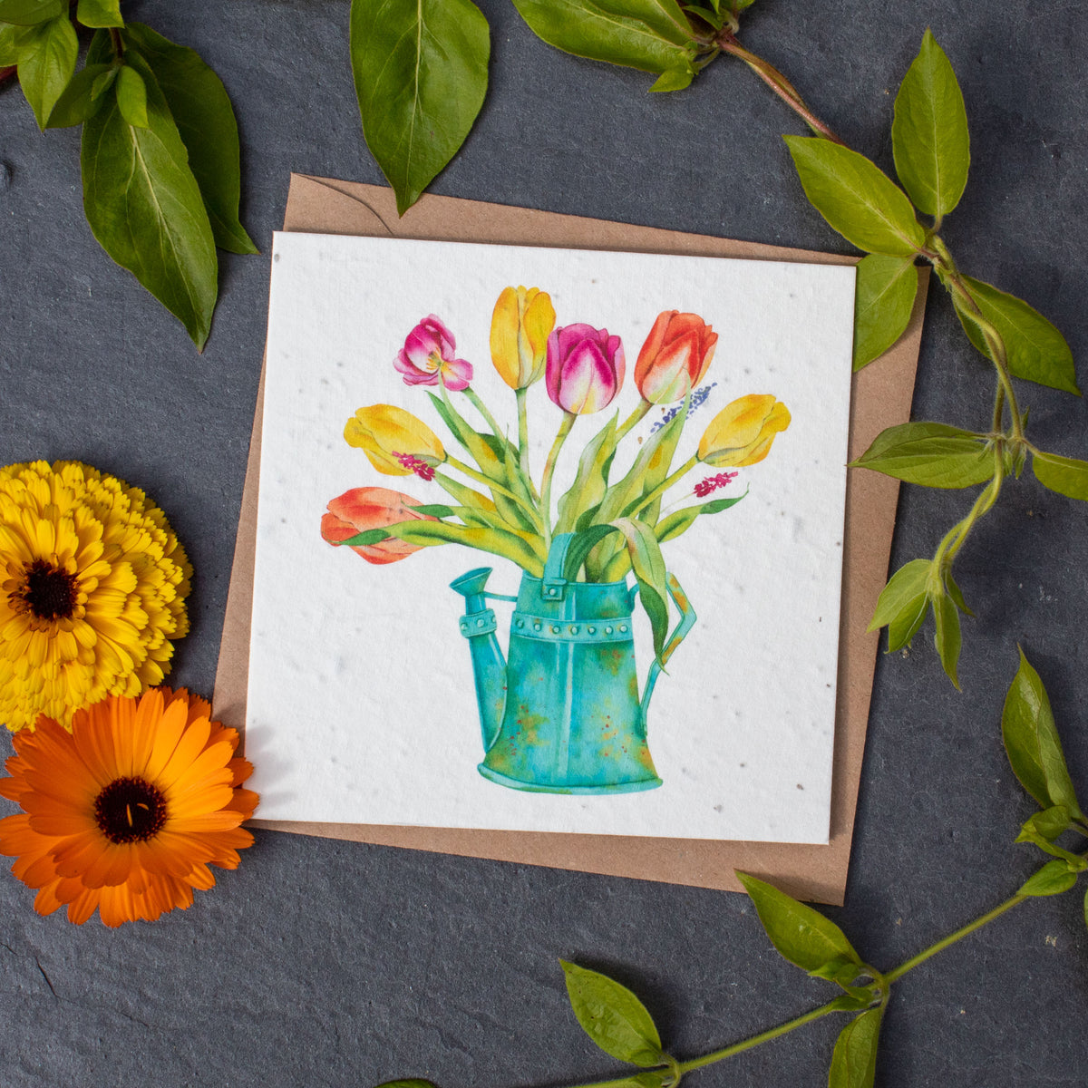 Plantable Greetings Card - Tulips &amp; Watering Can | Greetings Card - The Naughty Shrew