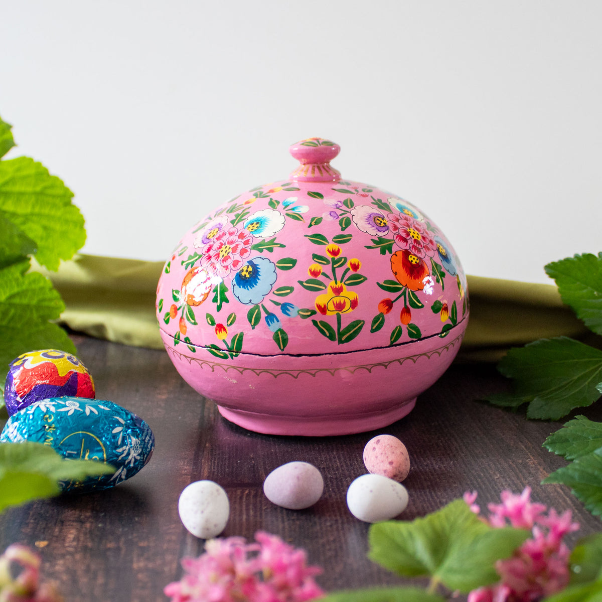 Painted Trinket Box - Pink Flowers