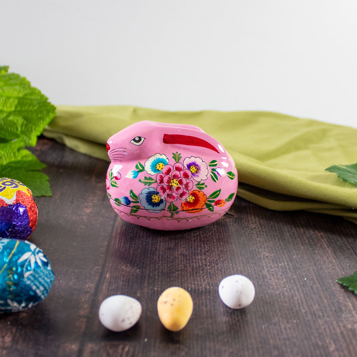 Easter Decoration - Opening Rabbit - Pink Flowers