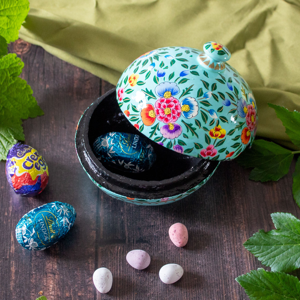 Painted Trinket Box - Turquoise Flowers