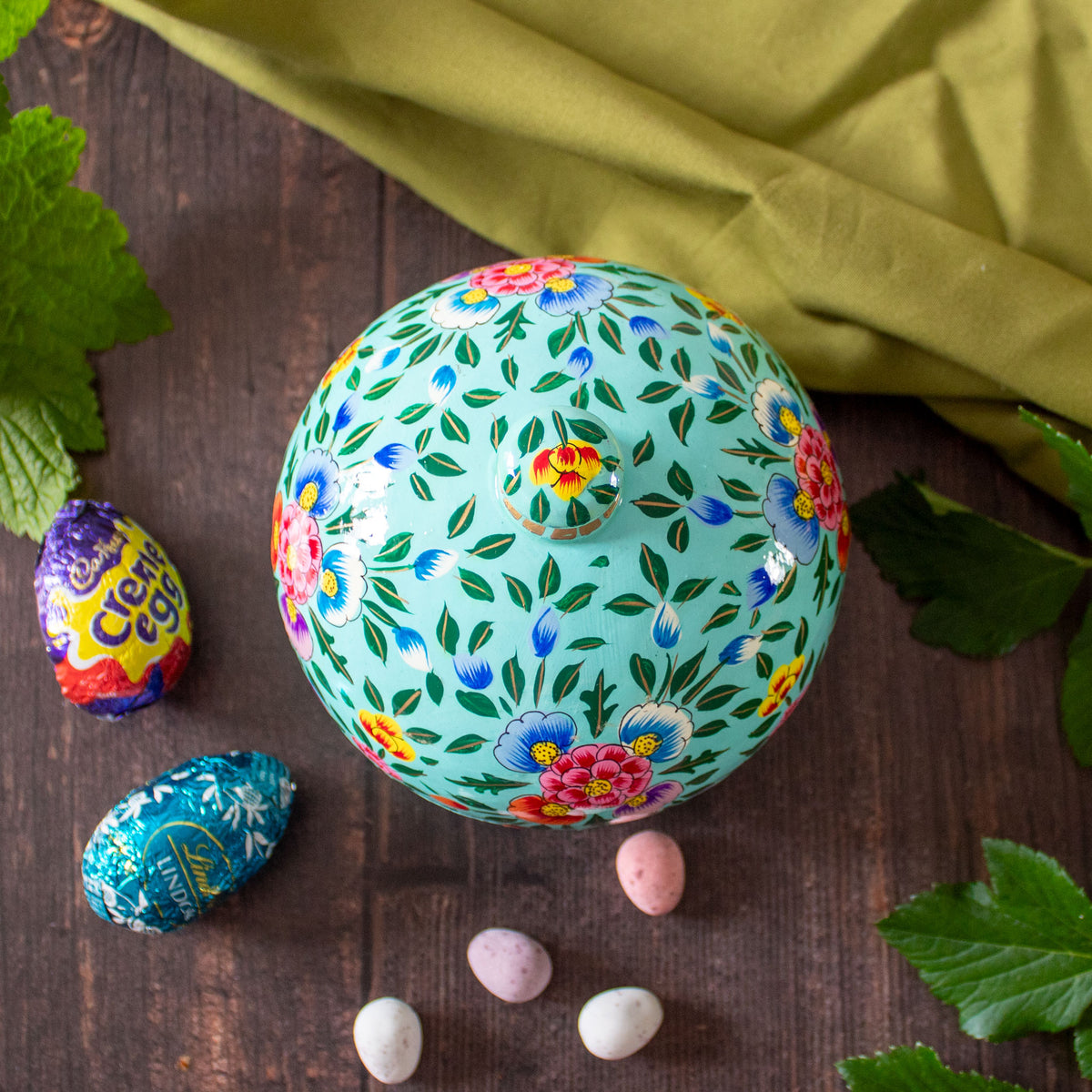 Painted Trinket Box - Turquoise Flowers