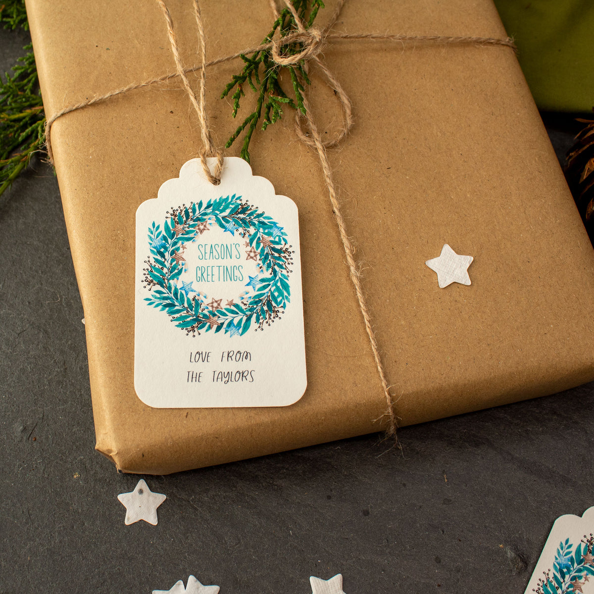 Personalisable Christmas Gift Tags - Winter Christmas Wreath, Set Of 9