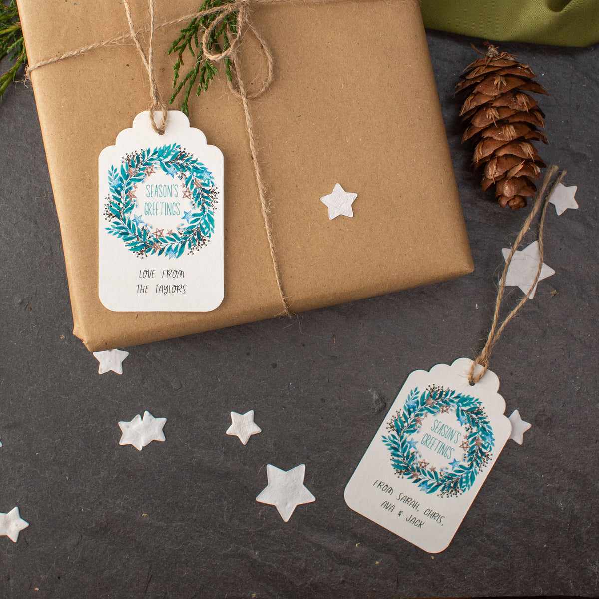 Personalisable Christmas Gift Tags - Winter Christmas Wreath, Set Of 9