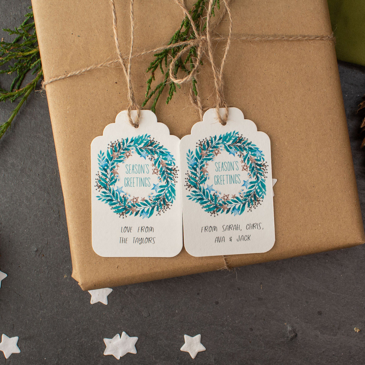 Personalisable Christmas Gift Tags - Winter Christmas Wreath, Set Of 9