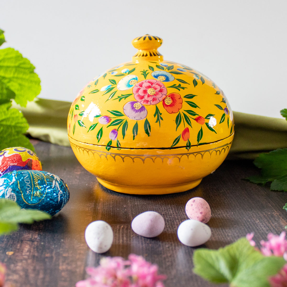 Painted Trinket Box - Yellow Flowers