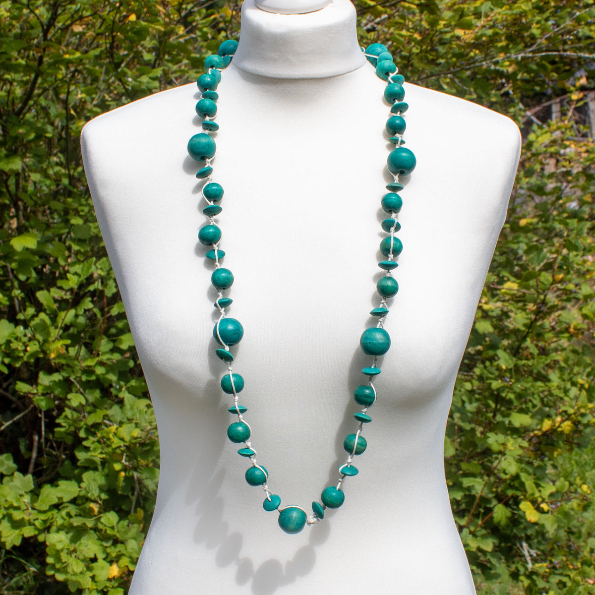 Turquoise Wooden Bead Necklace | Necklace - The Naughty Shrew