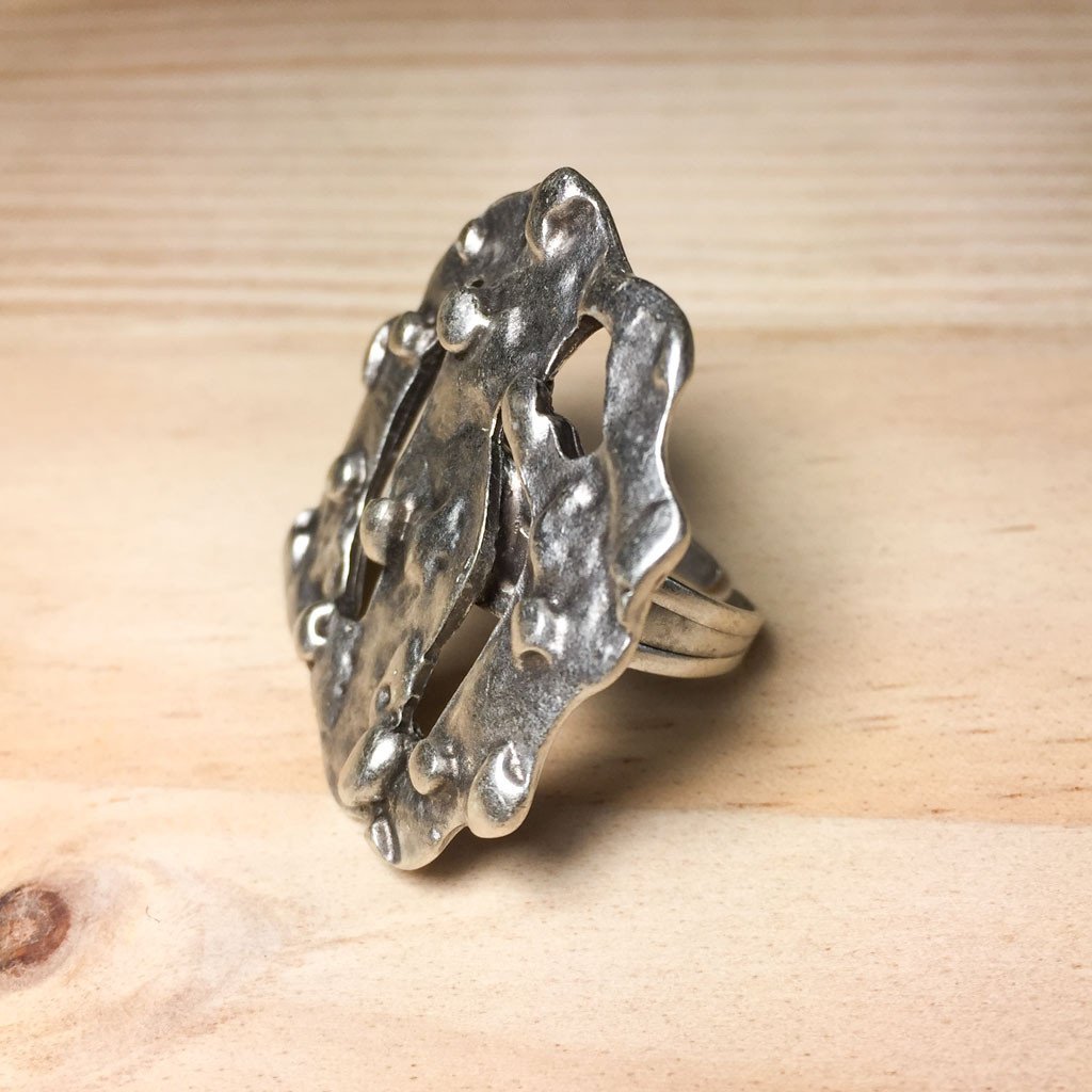 Large silver plated abstract square ring | Ring - The Naughty Shrew