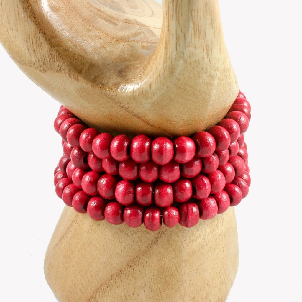 Red spiral wrap-around wooden bead bracelet | Bracelet - The Naughty Shrew