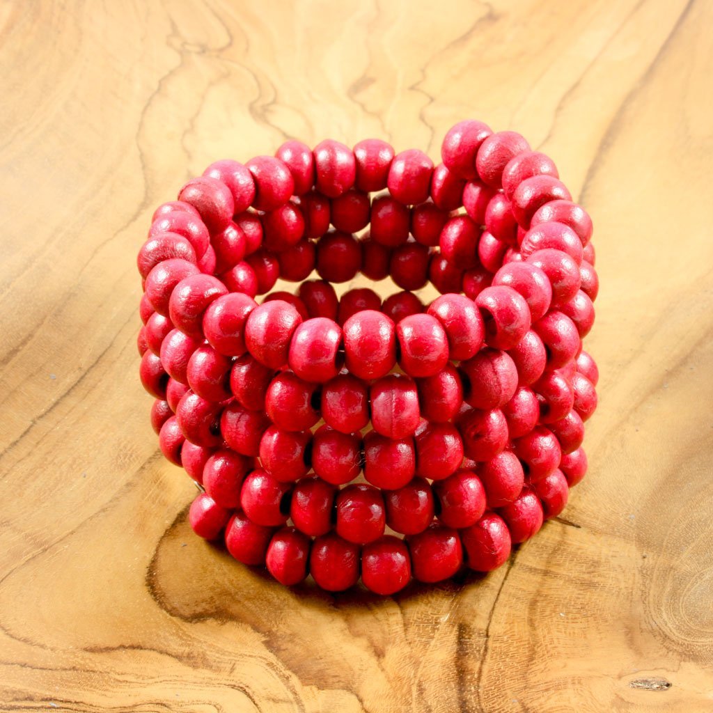Red spiral wrap-around wooden bead bracelet | Bracelet - The Naughty Shrew