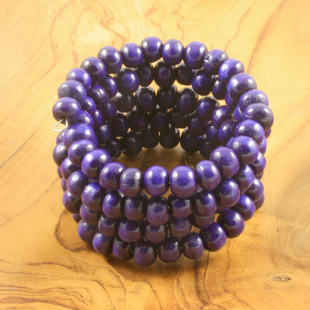 Purple spiral wrap-around wooden bead bracelet | Bracelet - The Naughty Shrew