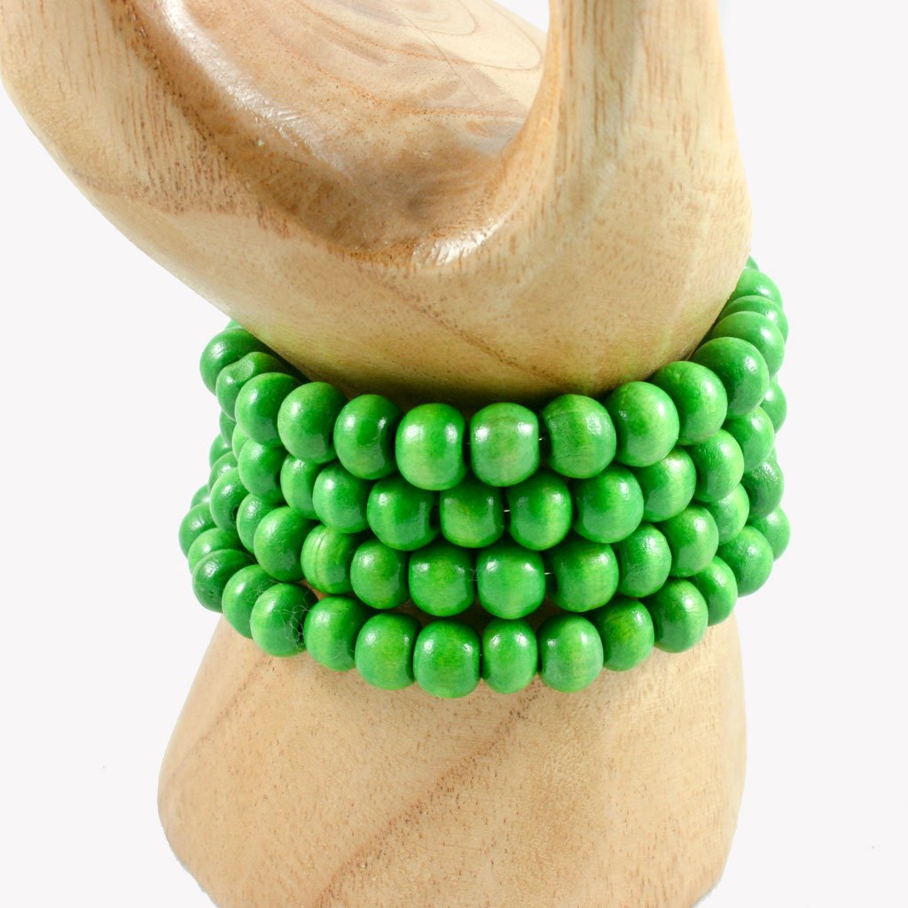Green spiral wrap-around wooden bead bracelet | Bracelet - The Naughty Shrew