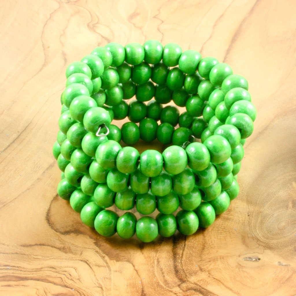 Green spiral wrap-around wooden bead bracelet | Bracelet - The Naughty Shrew