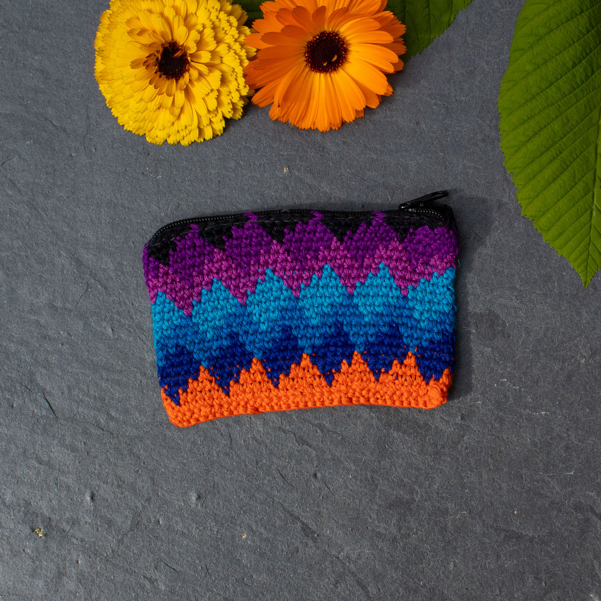 Rectangular Crochet Coin Purse - Blue &amp; Orange | Purse - The Naughty Shrew