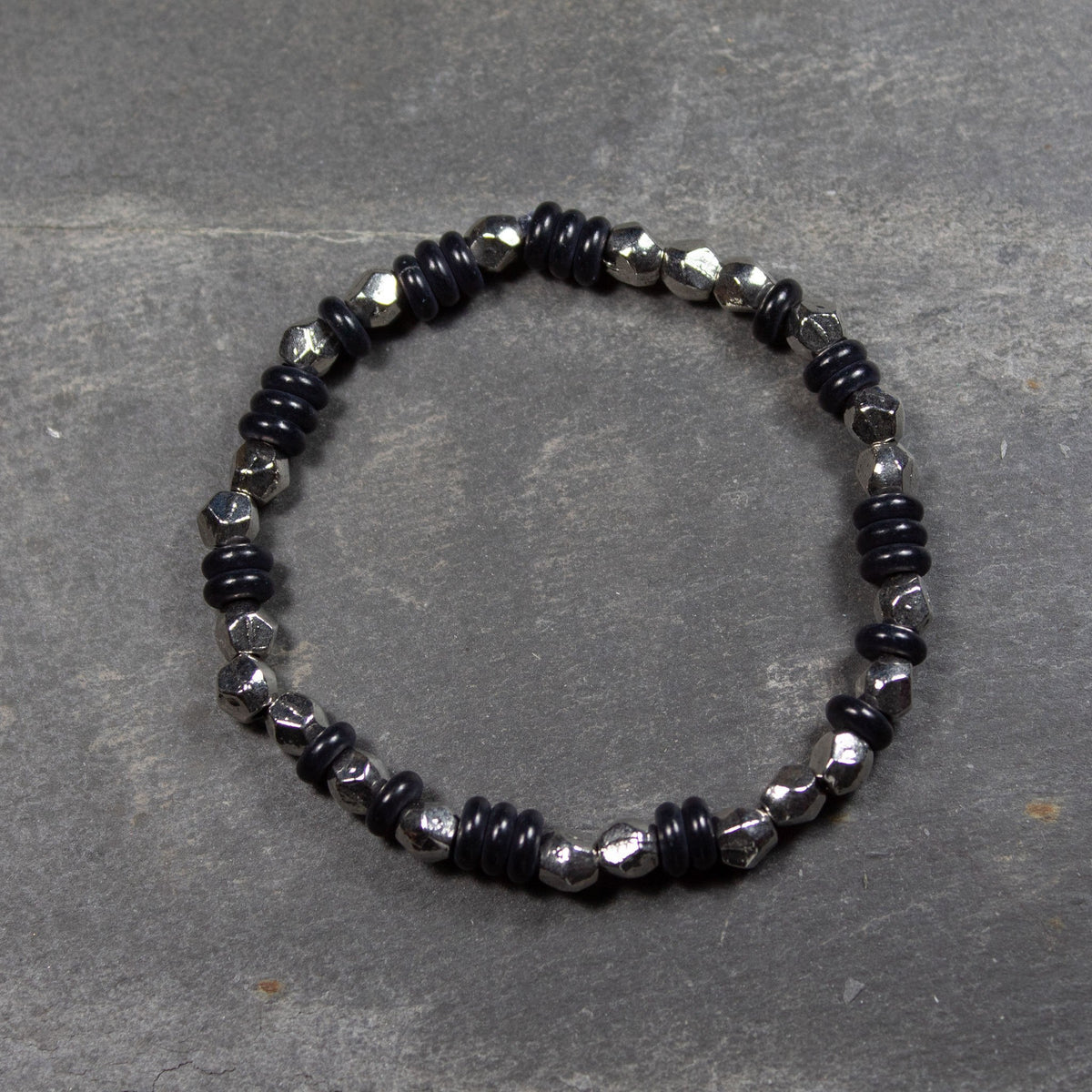 Black Stone Disc &amp; Geometric Metal Bead Bracelet | Bracelet - The Naughty Shrew