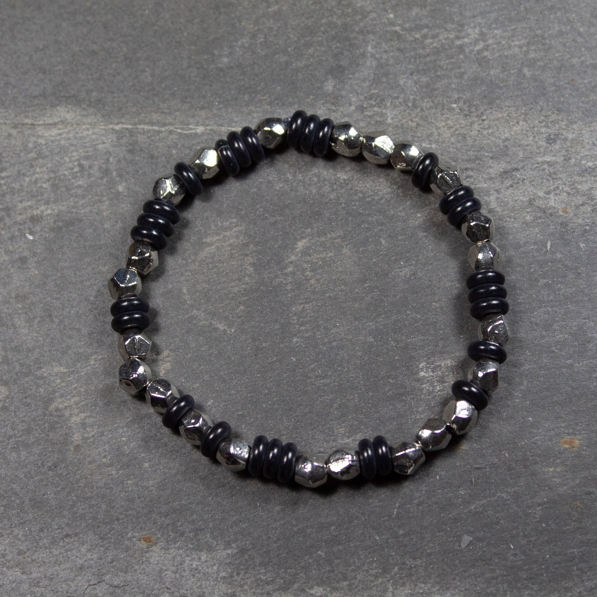Black Stone Disc & Geometric Metal Bead Bracelet | Bracelet - The Naughty Shrew
