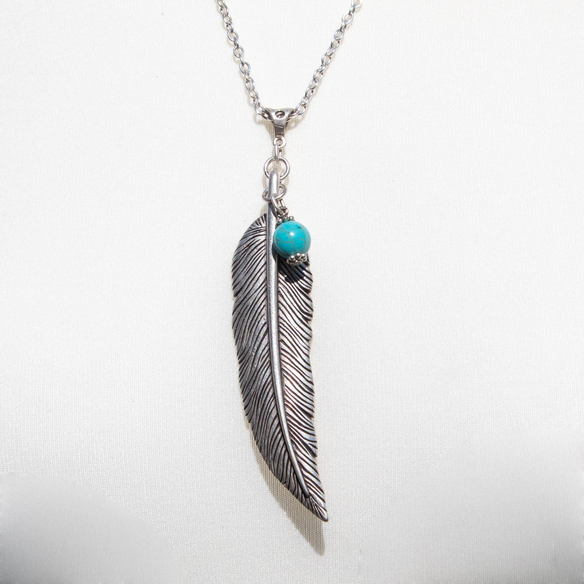 Long Feather &amp; Turquoise Ball Necklace | Necklace - The Naughty Shrew