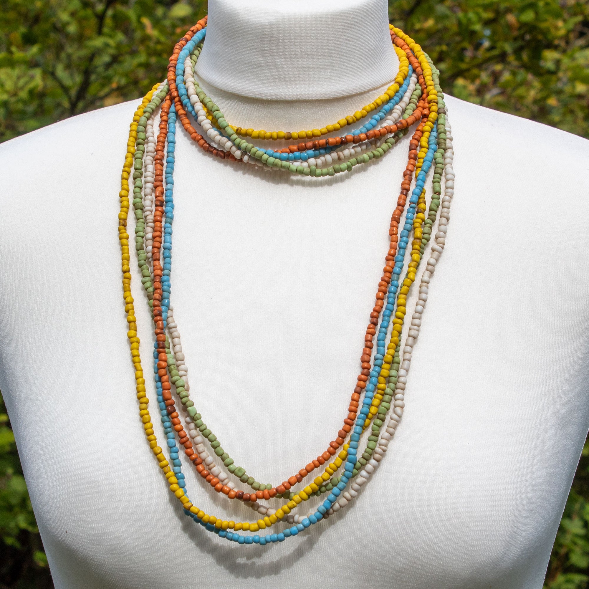 Long Coloured Glass Bead Multi-strand Necklace | Necklace - The Naughty Shrew