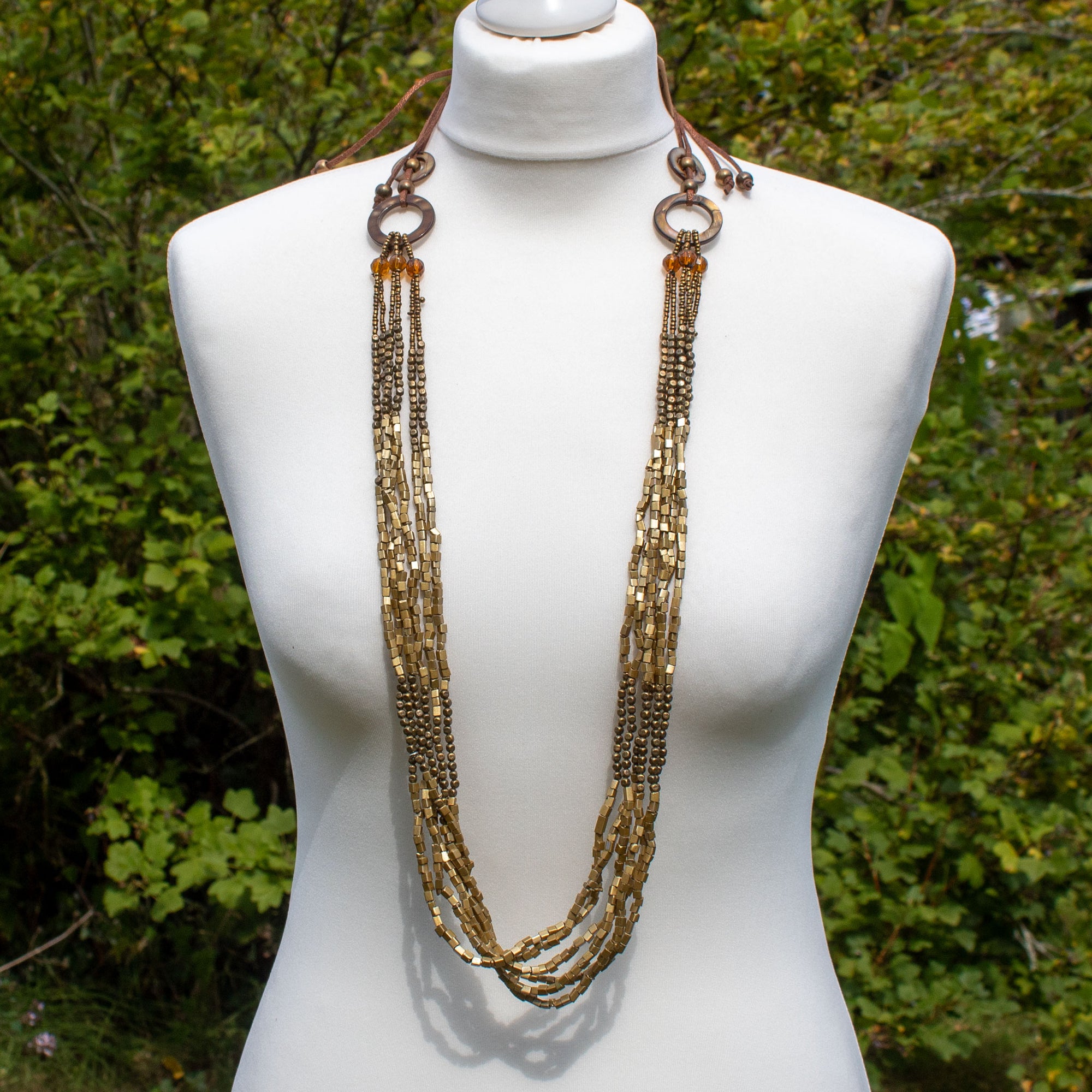 Long Bronze Bead Necklace | Necklace - The Naughty Shrew