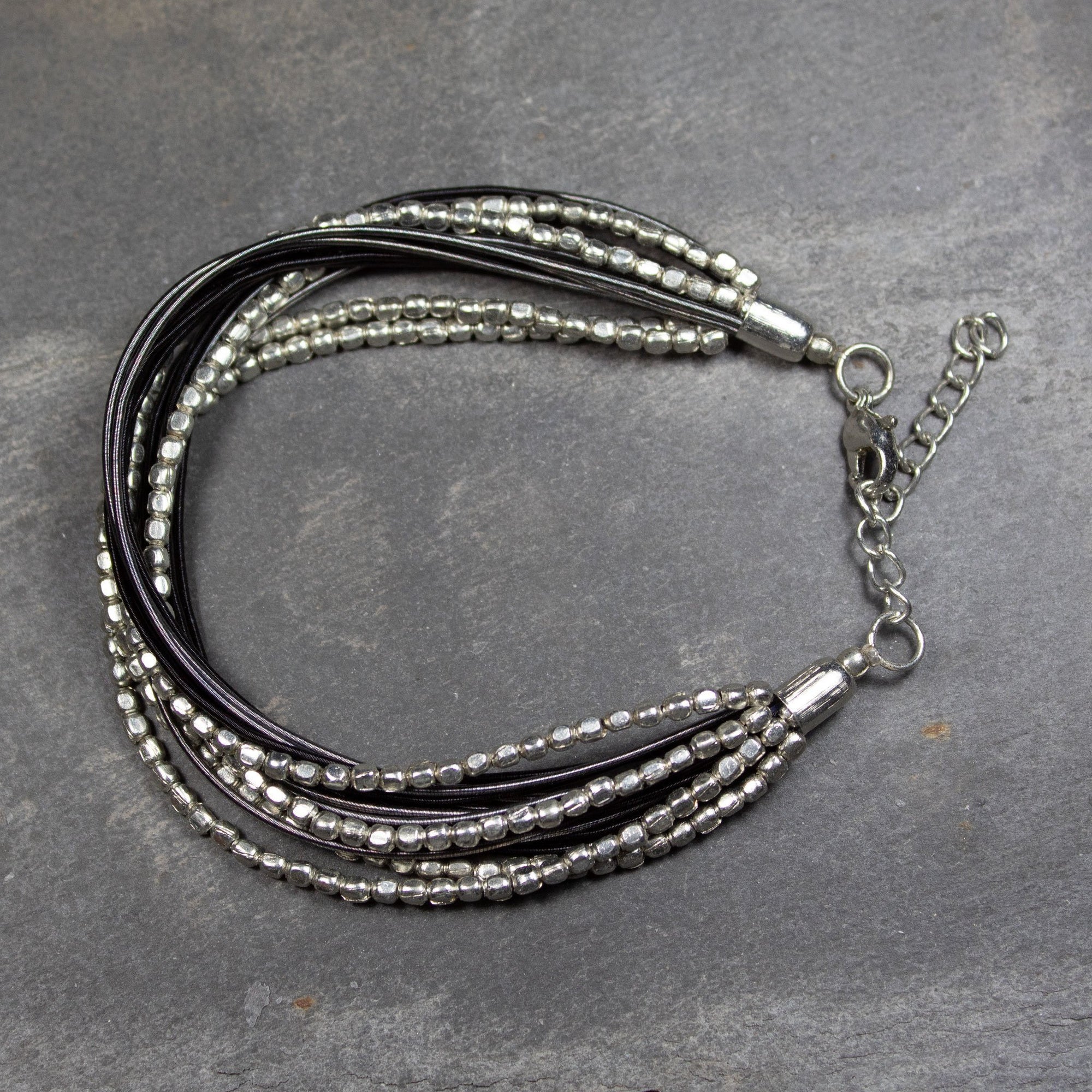 Multi Strand Black Wire & Metal Bracelet | Bracelet - The Naughty Shrew