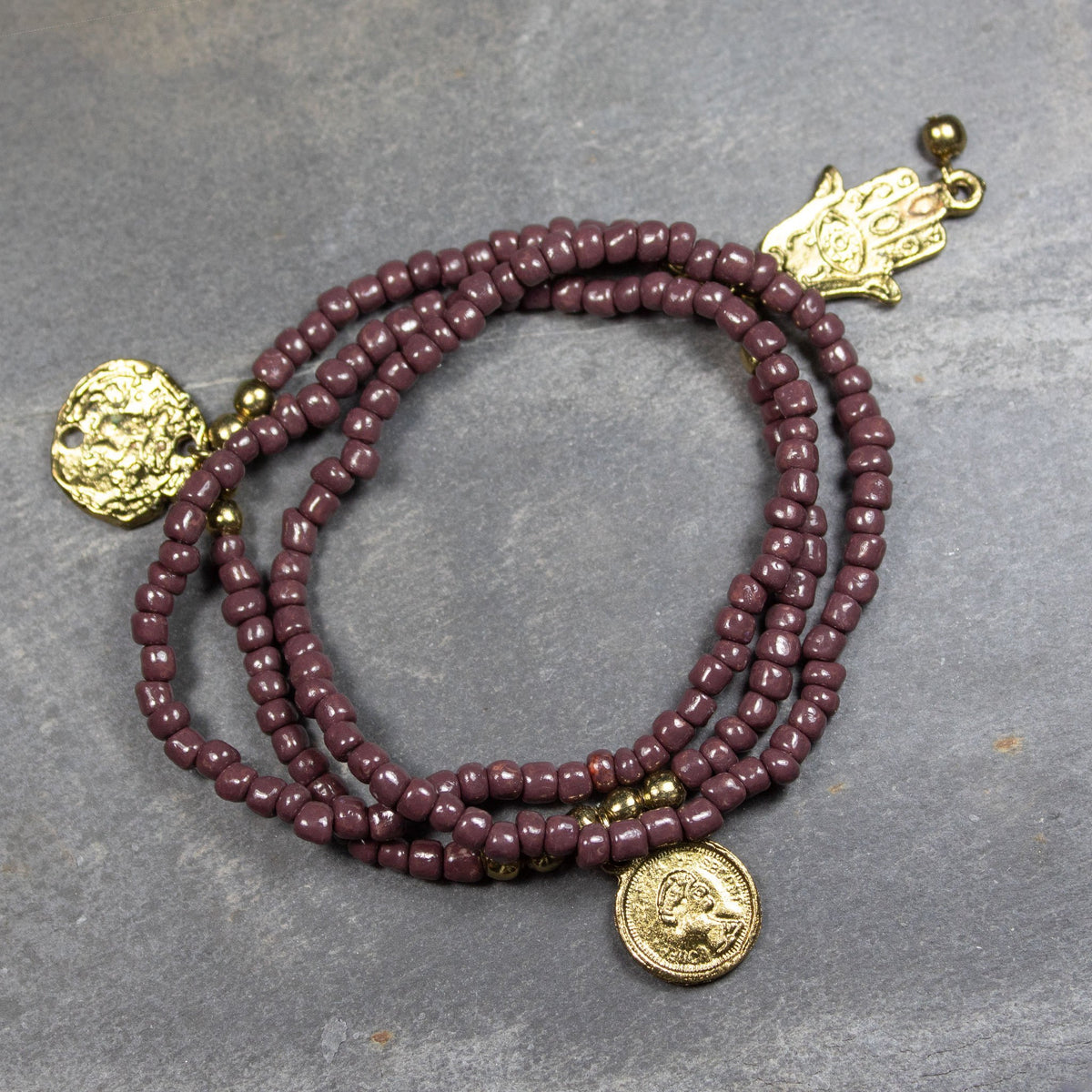 Brown Bead Bracelets With Gold Charms | Bracelet - The Naughty Shrew