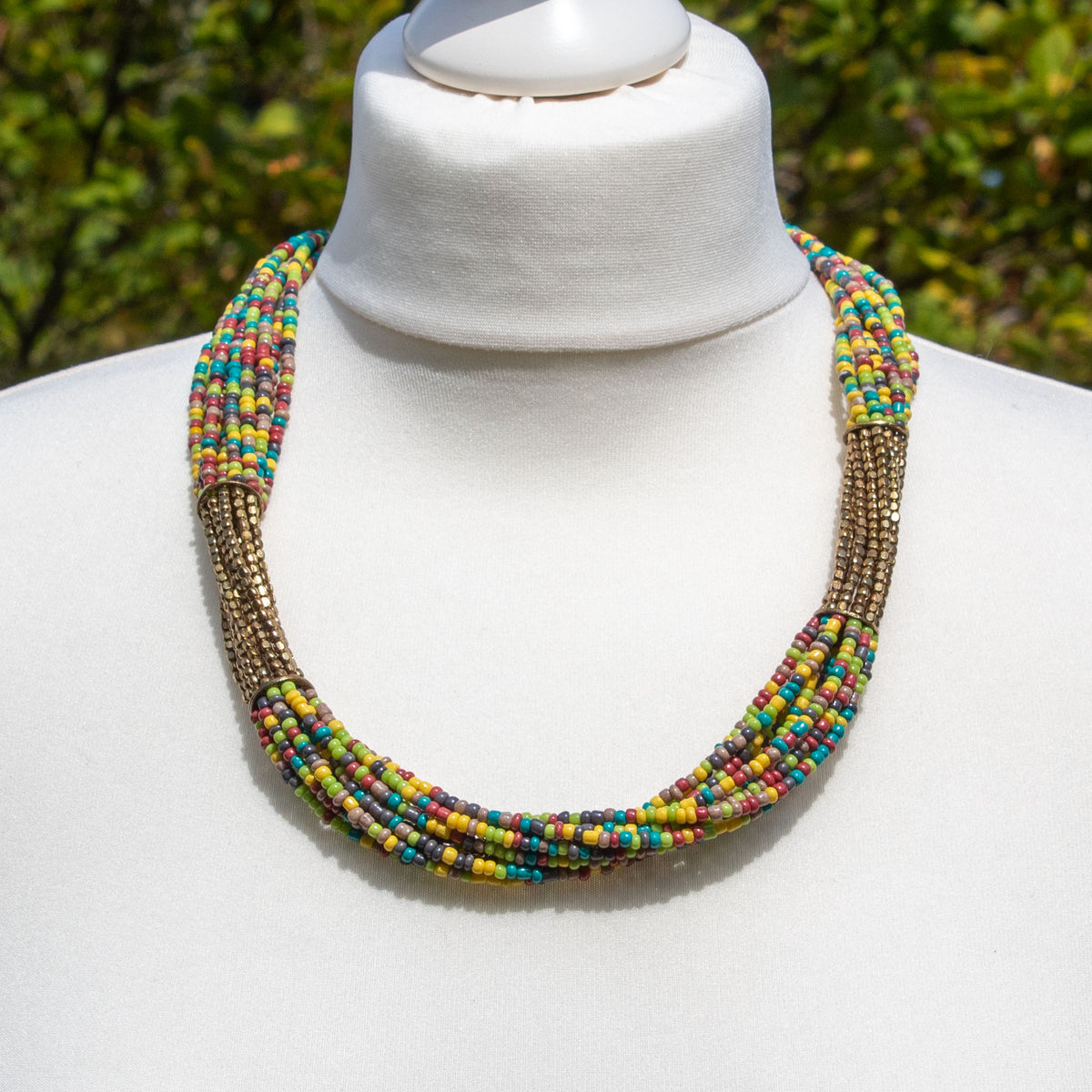 Gold &amp; Multicoloured Glass Bead Necklace | Necklace - The Naughty Shrew