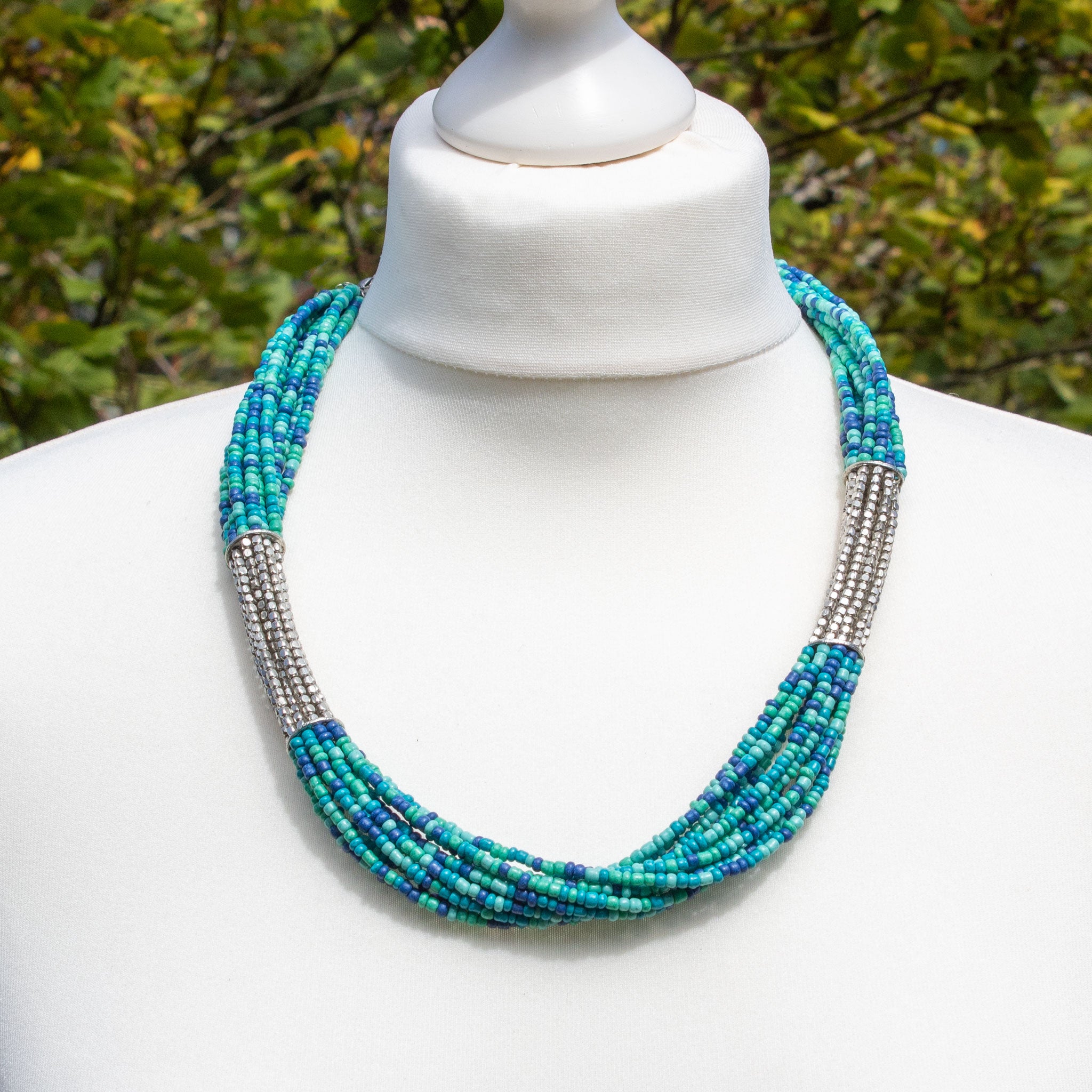 Turquoise & Silver Glass Bead Necklace - The Naughty Shrew