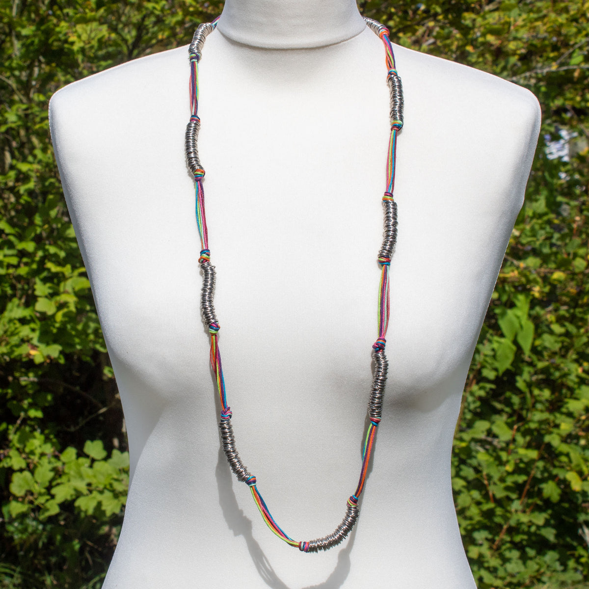 Rainbow Cord &amp; Metallic Silver Ring Necklace | Necklace - The Naughty Shrew