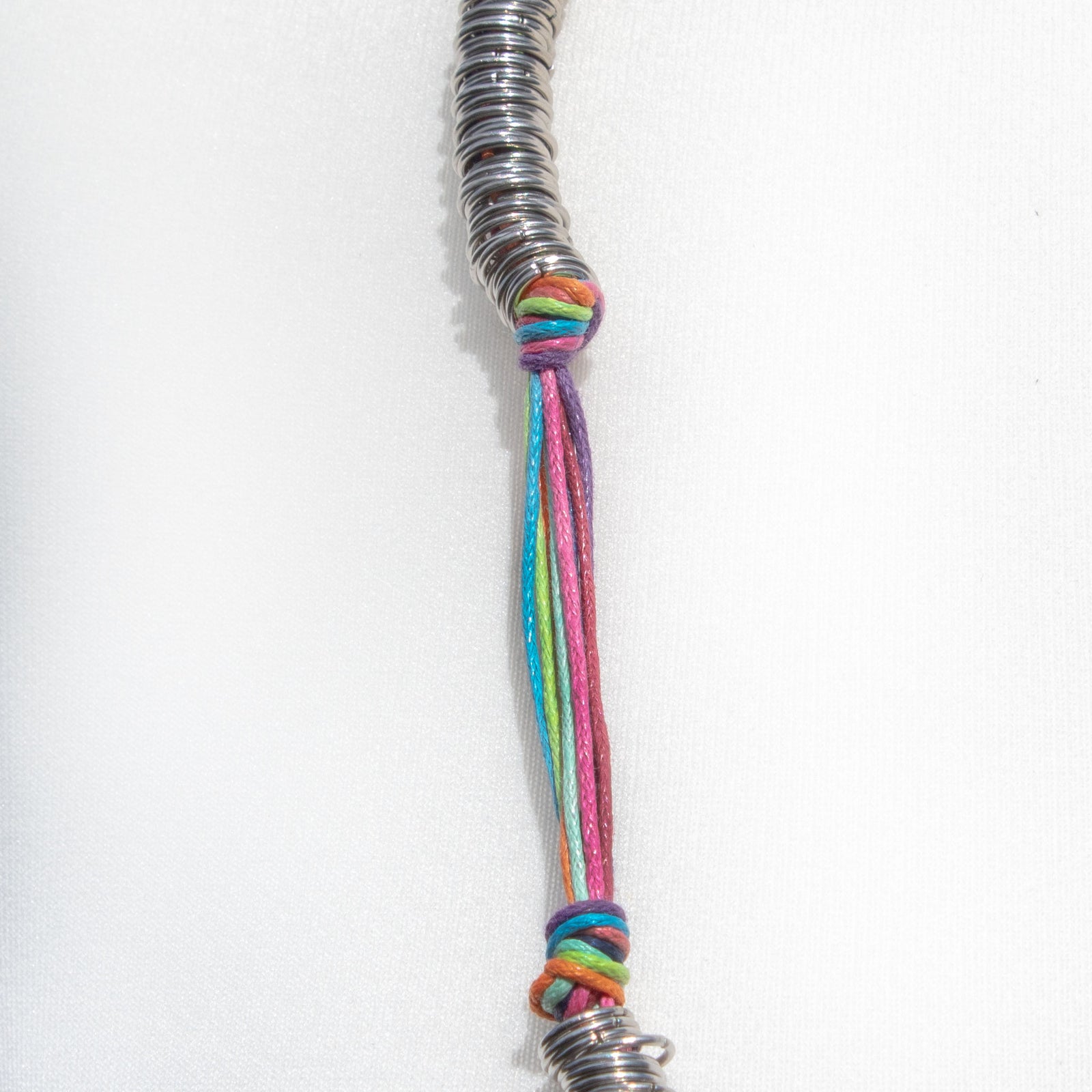 Rainbow Cord & Metallic Silver Ring Necklace | Necklace - The Naughty Shrew