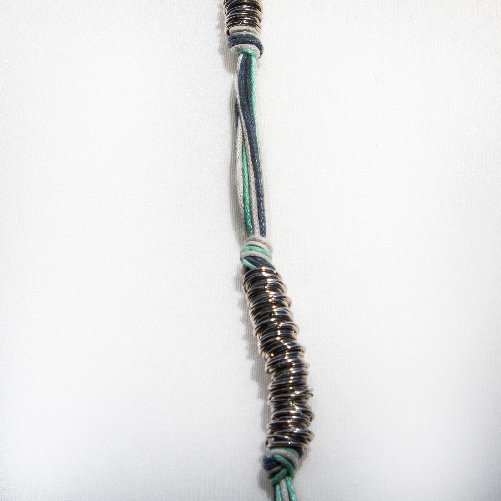 Mint Green & Blue Cord & Metallic Silver Ring Necklace | Necklace - The Naughty Shrew