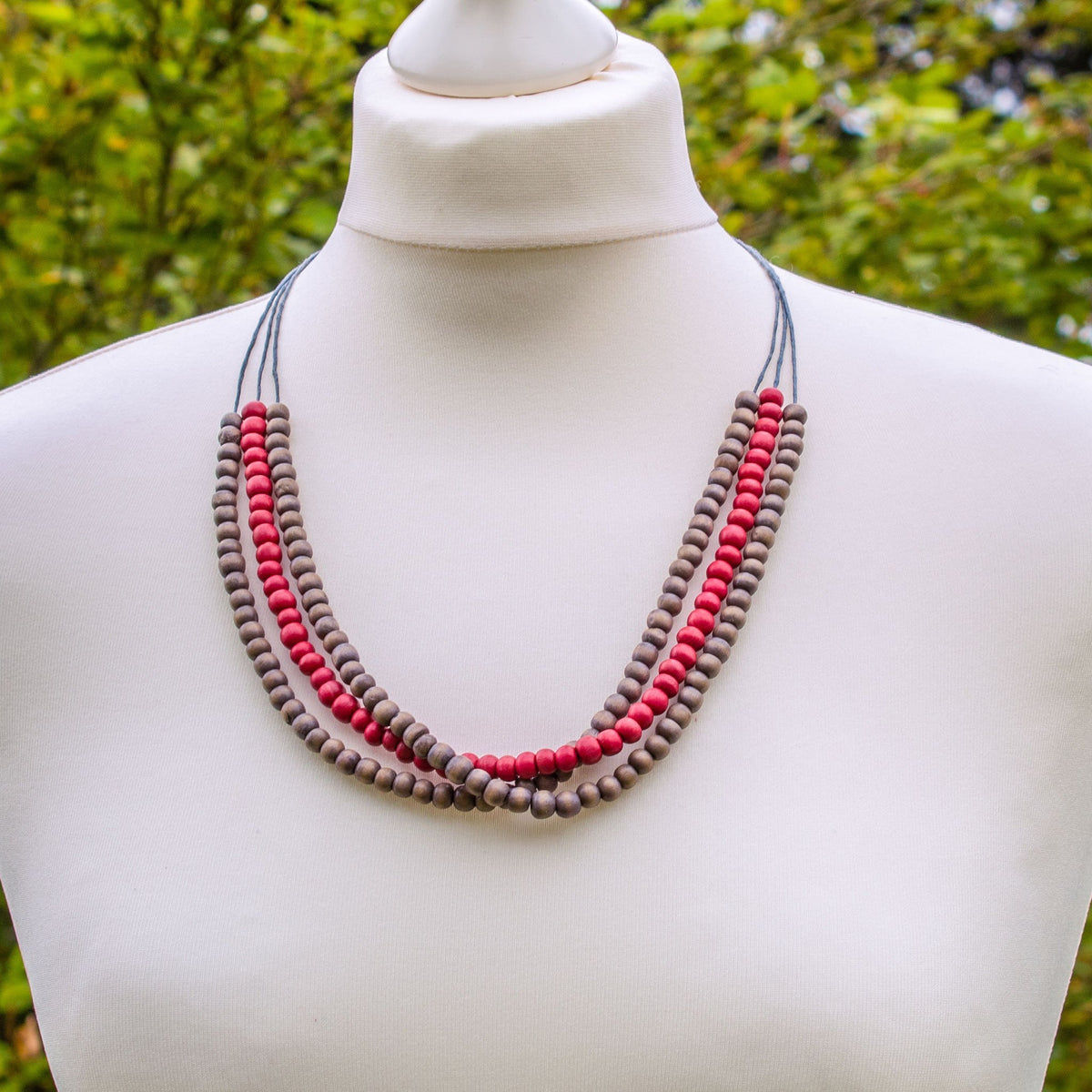 Red &amp; Brown Wooden Necklace | Necklace - The Naughty Shrew