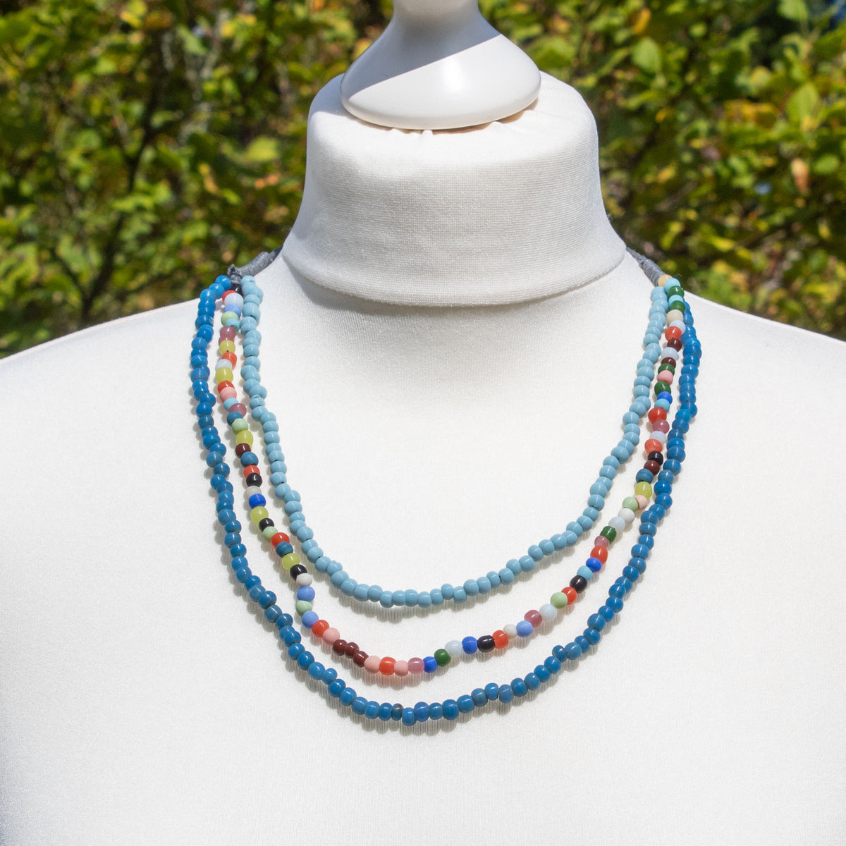 Blue &amp; Multicolour Glass Bead Necklace | Necklace - The Naughty Shrew