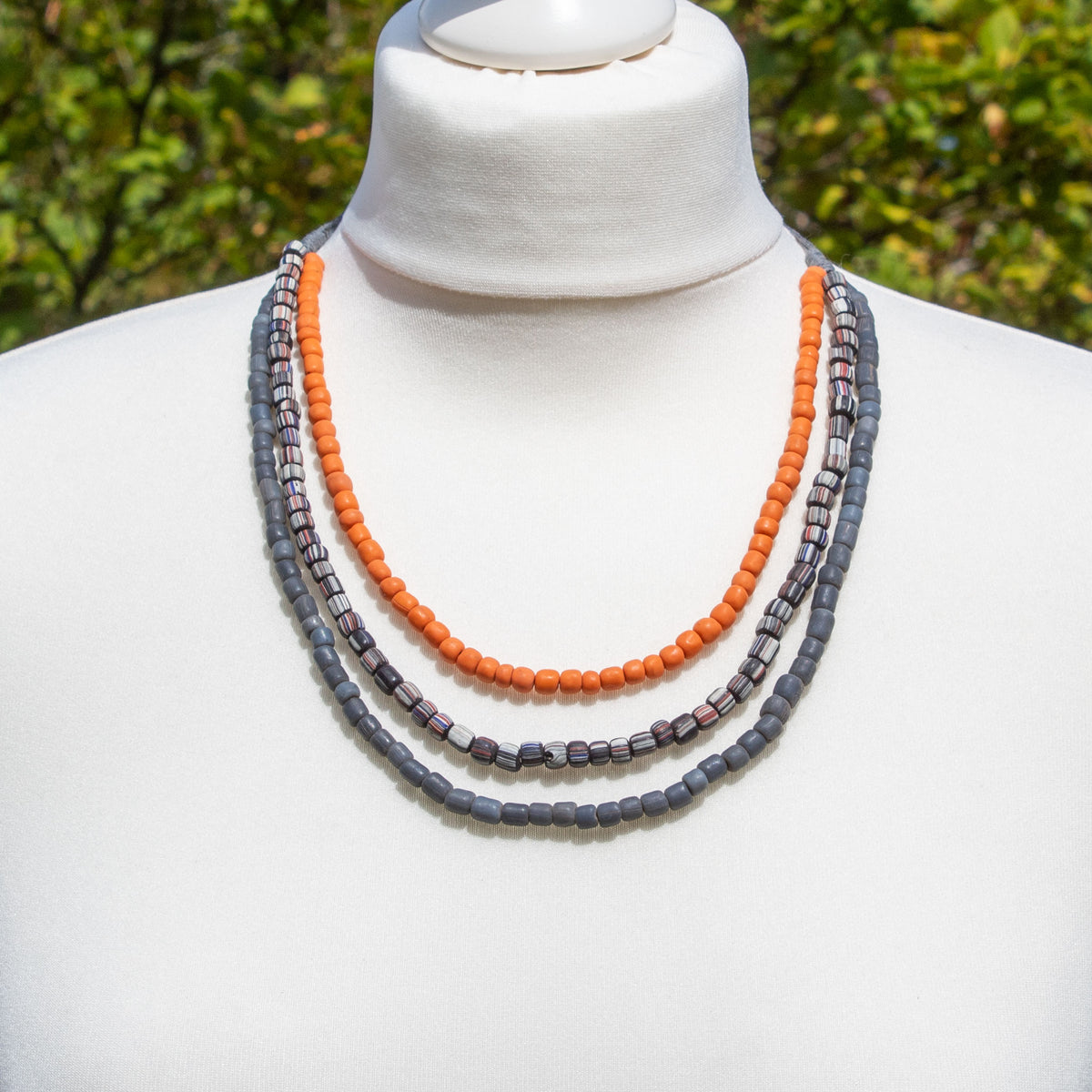 Orange &amp; Grey Glass Bead Necklace | Necklace - The Naughty Shrew