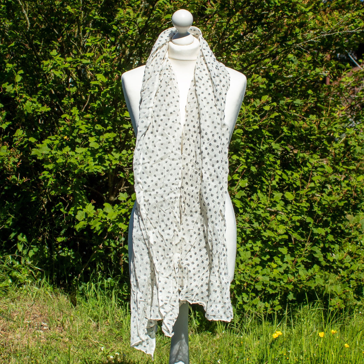 Grey &amp; White Spotty Scarf | Scarf - The Naughty Shrew