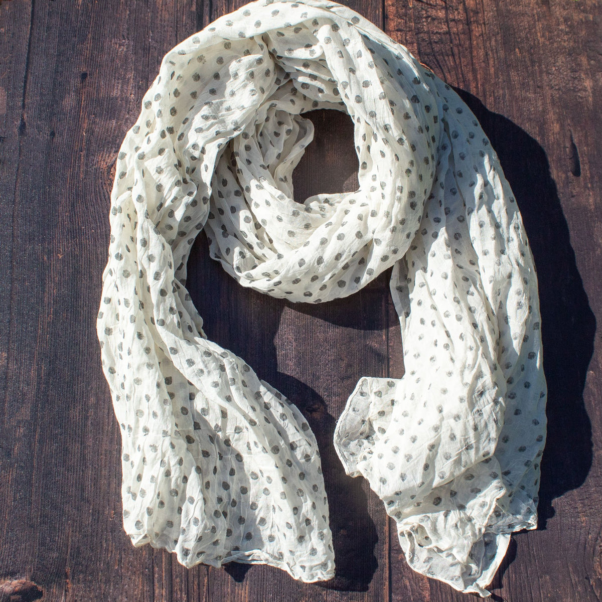 Grey &amp; White Spotty Scarf | Scarf - The Naughty Shrew