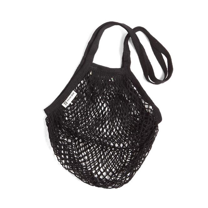 Long Handled Organic Cotton String Bag - Black | String Bag - The Naughty Shrew