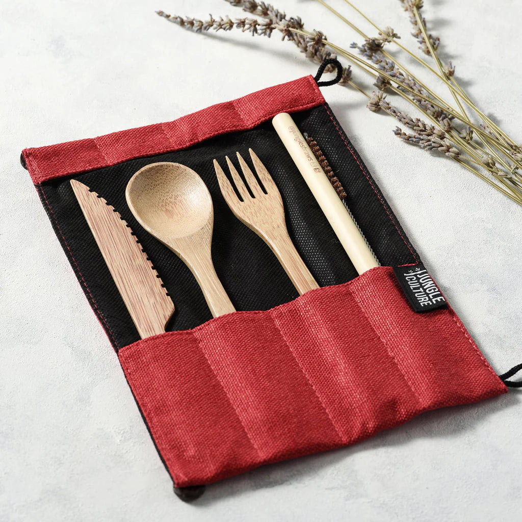 Bamboo Cutlery Set in Berry