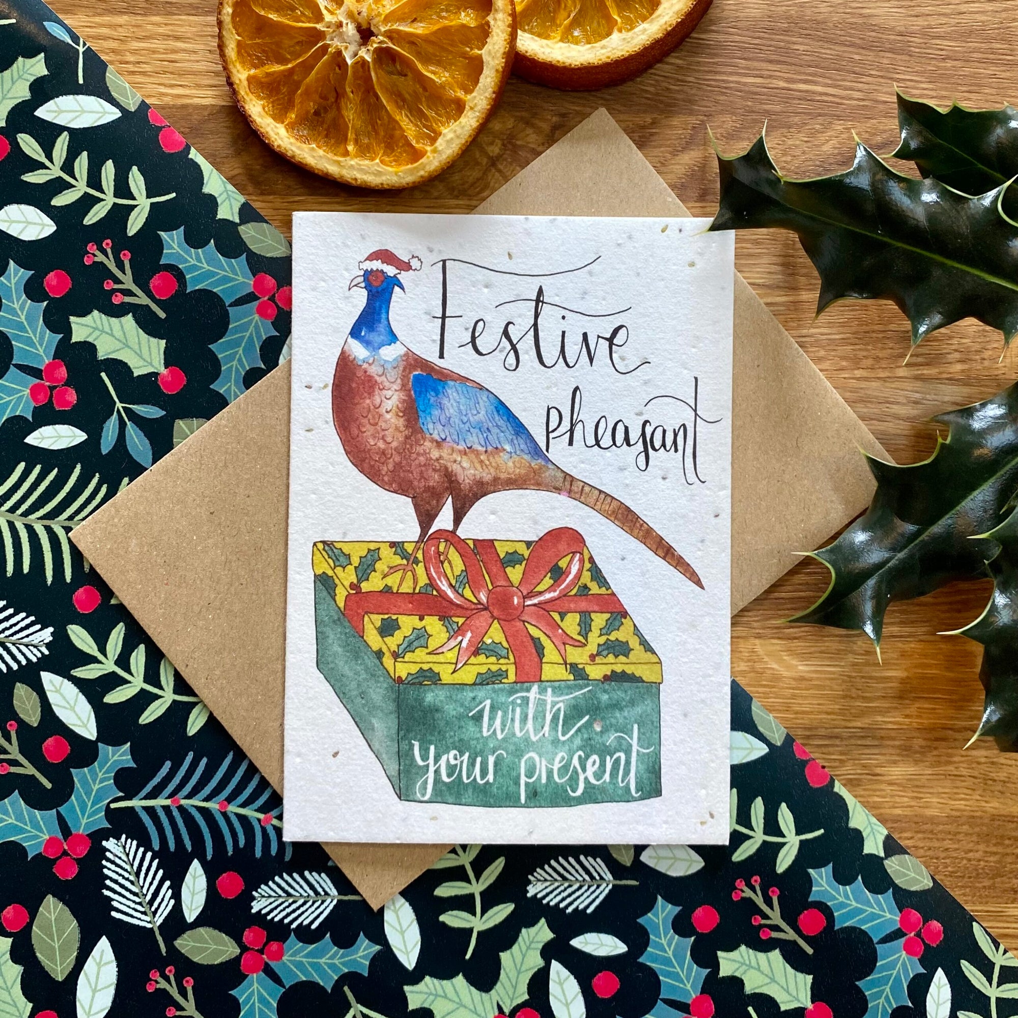 Festive Pheasant - Plantable Wildflower Christmas Card | Greetings Card - The Naughty Shrew