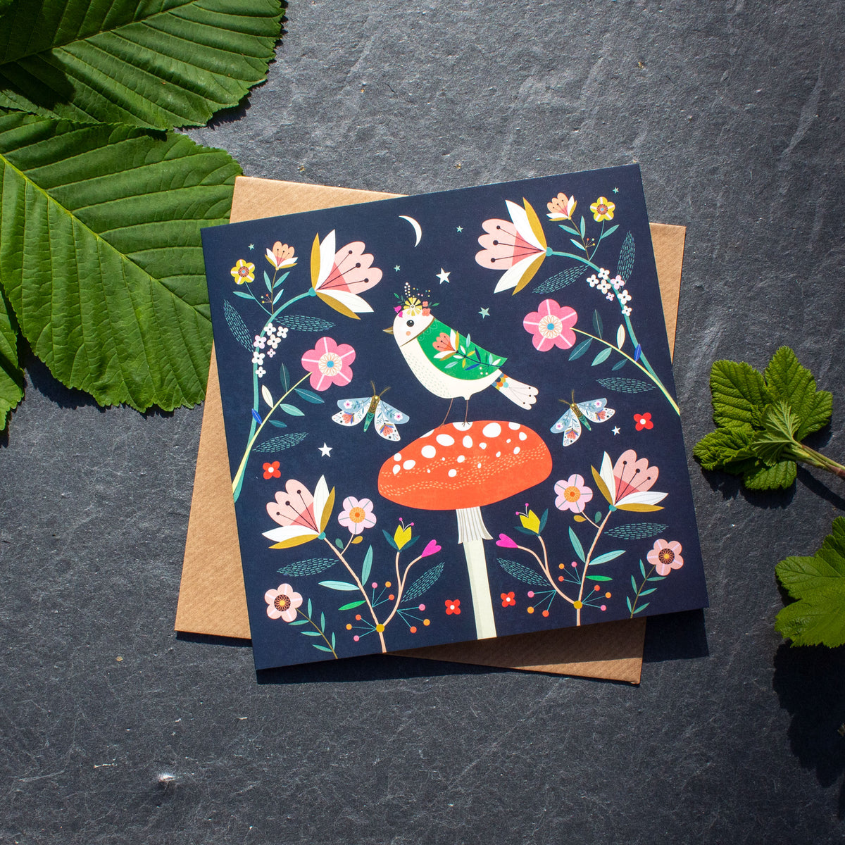 Greetings Card - Bird On Toadstool
