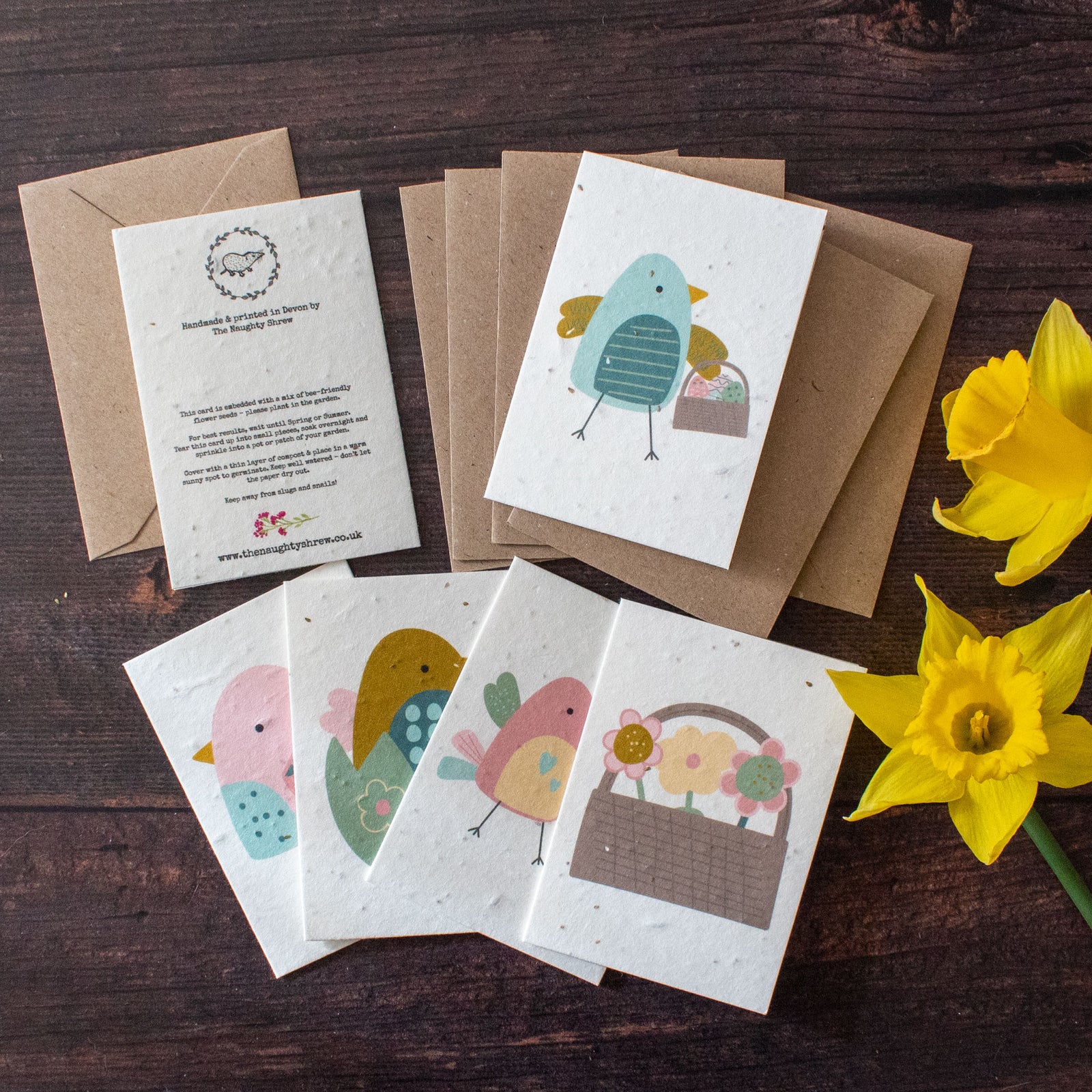 Mini Plantable Easter Notelets - Birds & Baskets - Set of 6 | Notelet Set - The Naughty Shrew