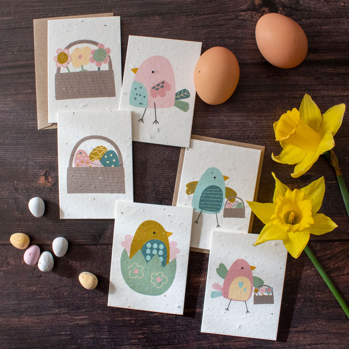 Mini Plantable Easter Notelets - Birds &amp; Baskets - Set of 6 | Notelet Set - The Naughty Shrew