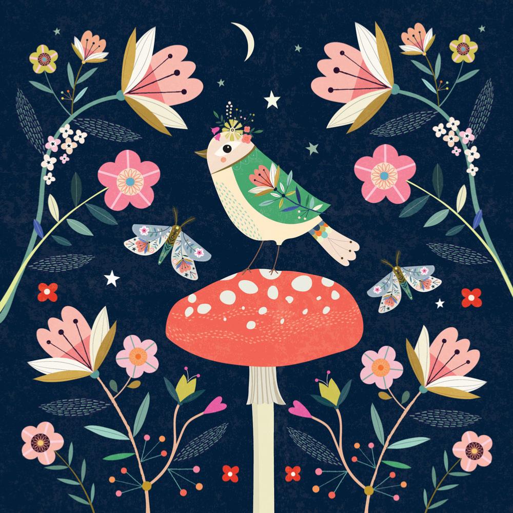 Greetings Card - Bird On Toadstool