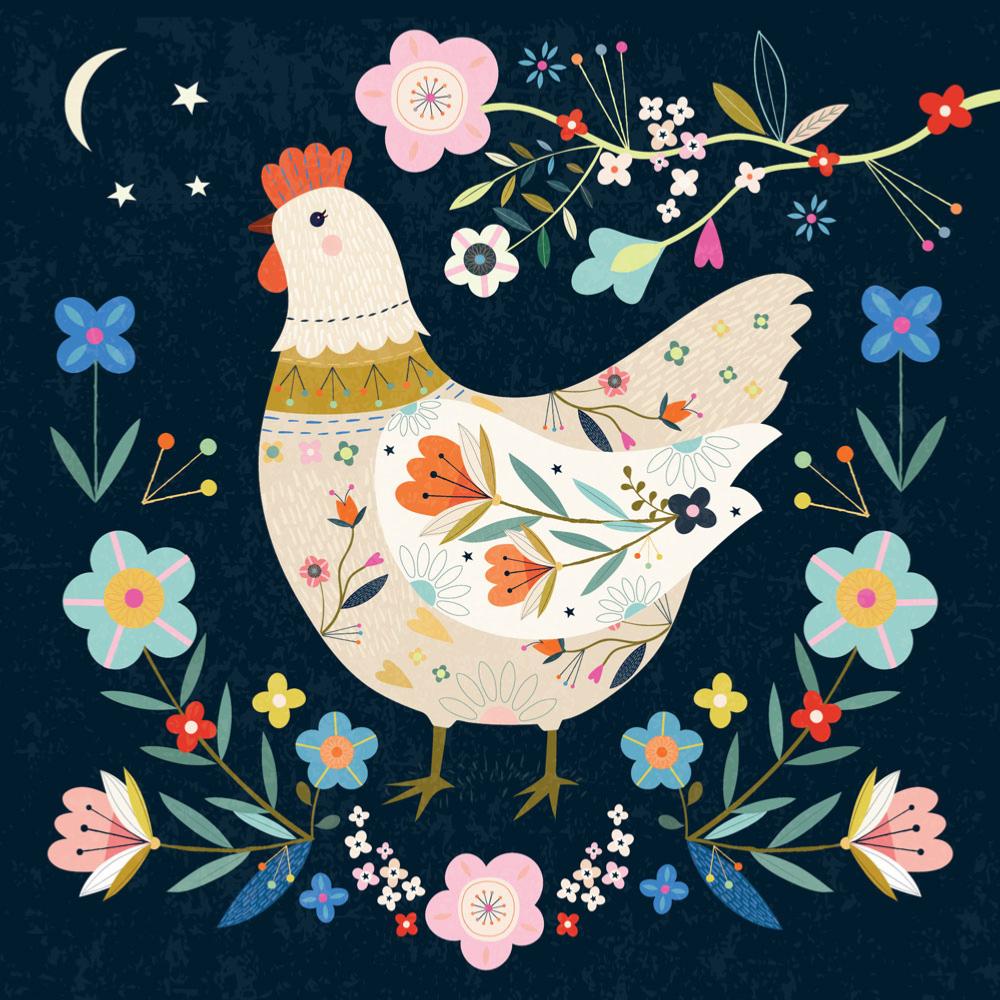 Greetings Card - Floral Chicken